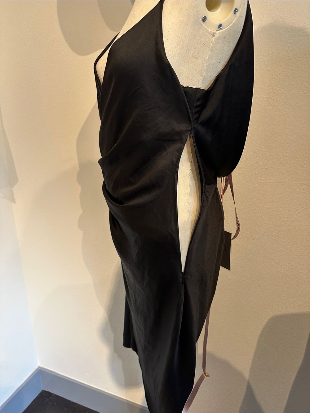 House of CB Black Satin Wrap Mini Dress - Picture 4 of 9